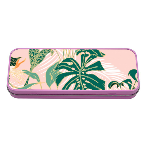 Exotic forest leaves - tin pencil case by MMarta BC