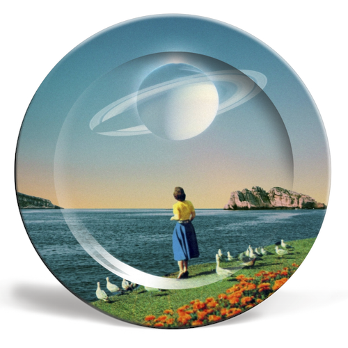 Watching Planets - ceramic dinner plate by taudalpoi