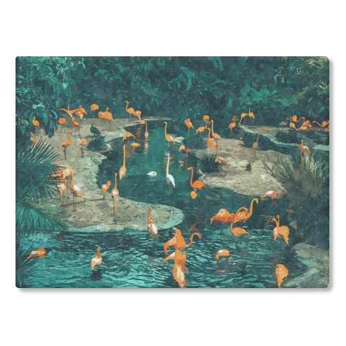 Flamingo Creek - glass chopping board by Uma Prabhakar Gokhale