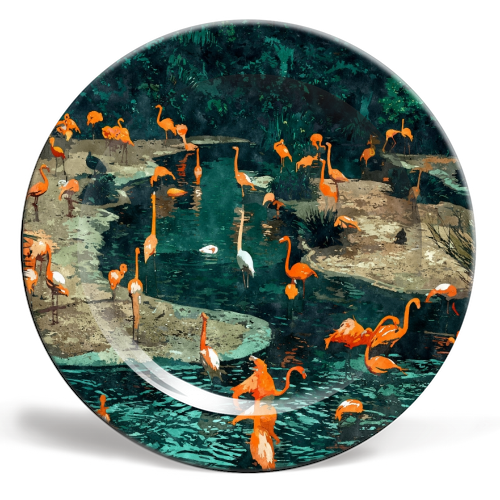 Flamingo Creek - ceramic dinner plate by Uma Prabhakar Gokhale
