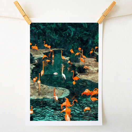 Flamingo Creek - A1 - A4 art print by Uma Prabhakar Gokhale