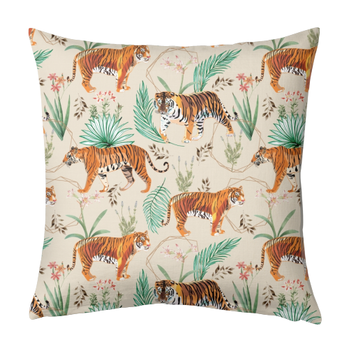 Tropical and Tigers - designed cushion by Uma Prabhakar Gokhale