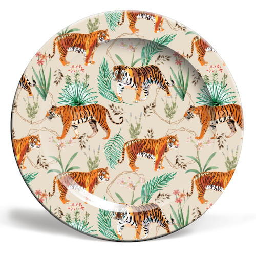 Tropical and Tigers - ceramic dinner plate by Uma Prabhakar Gokhale
