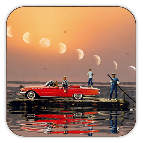 Car Over Water - personalised beer coaster by taudalpoi
