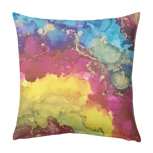 Rainbow Geode Style Alcohol Ink Art - designed cushion by Hannah Bauji