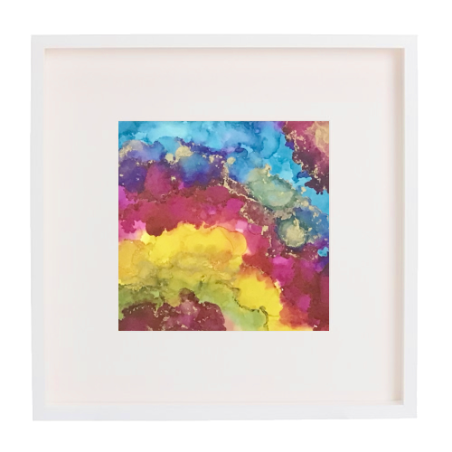 Rainbow Geode Style Alcohol Ink Art - framed poster print by Hannah Bauji