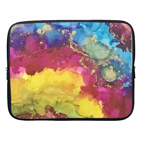 Rainbow Geode Style Alcohol Ink Art - designer laptop sleeve by Hannah Bauji