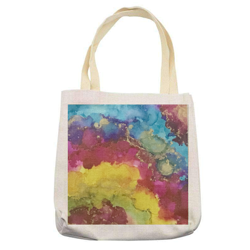 Rainbow Geode Style Alcohol Ink Art - printed tote bag by Hannah Bauji