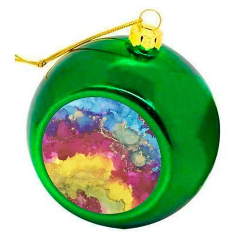 Rainbow Geode Style Alcohol Ink Art - colourful christmas bauble by Hannah Bauji