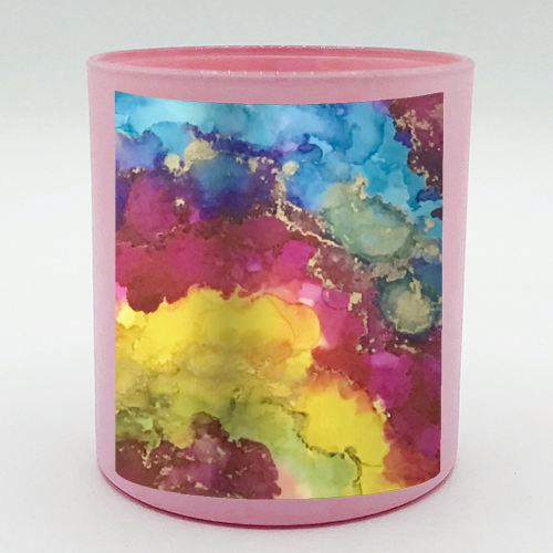 Rainbow Geode Style Alcohol Ink Art - scented candle by Hannah Bauji