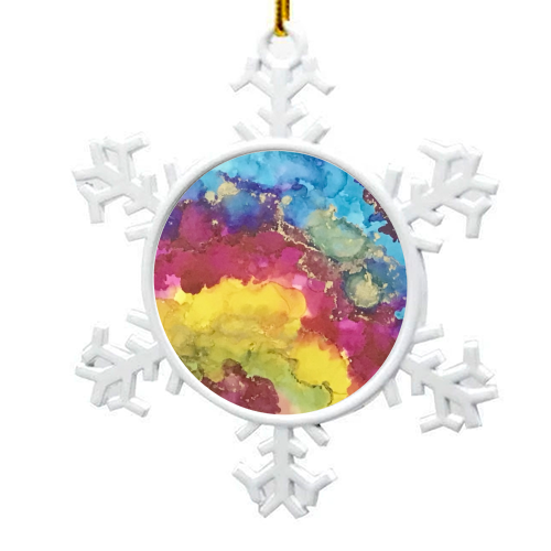 Rainbow Geode Style Alcohol Ink Art - snowflake decoration by Hannah Bauji
