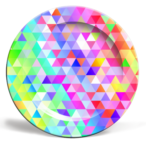 Rainbow Triangles - ceramic dinner plate by Kaleiope Studio