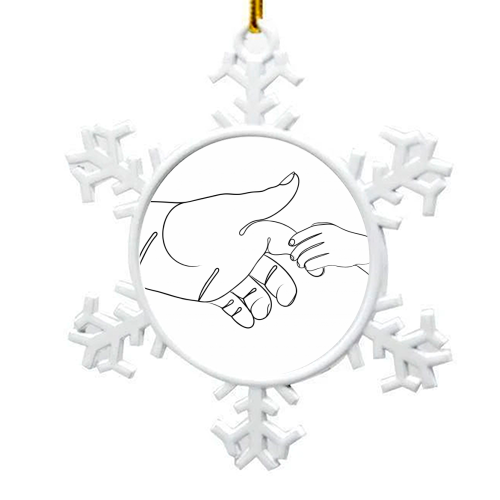 Child Holding Father's Finger Line Drawing - snowflake decoration by Adam Regester