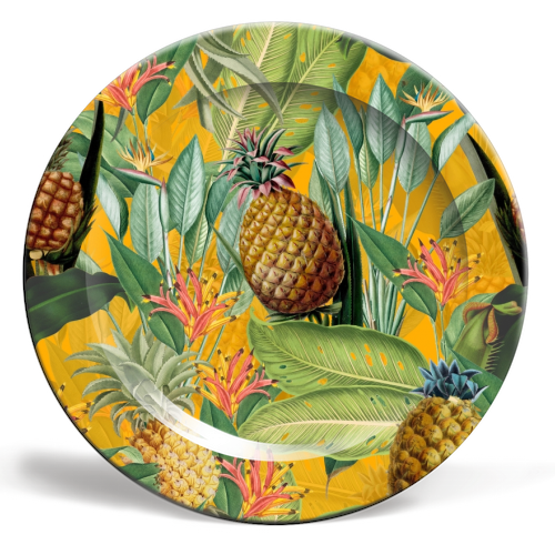 Tropical Pineapple Dance - ceramic dinner plate by Uta Naumann