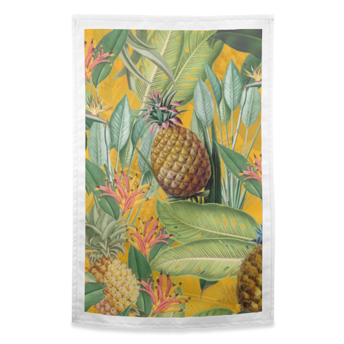 Tropical Pineapple Dance - funny tea towel by Uta Naumann