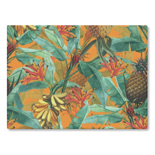 Tropical Jungle with Pineaplles and Bananas - glass chopping board by Uta Naumann