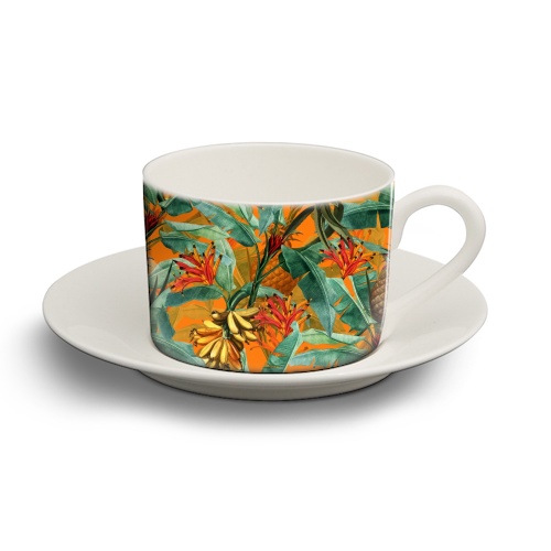 Tropical Jungle with Pineaplles and Bananas - personalised cup and saucer by Uta Naumann