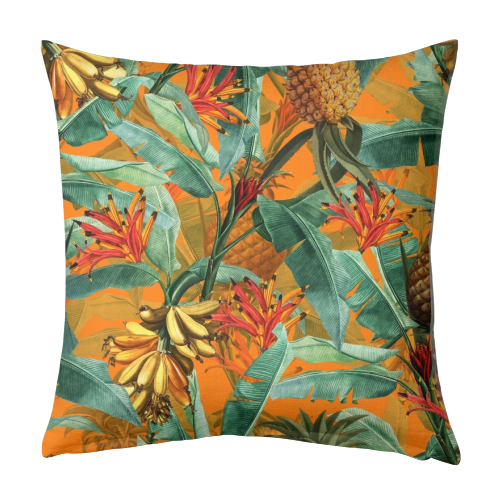 Tropical Jungle with Pineaplles and Bananas - designed cushion by Uta Naumann