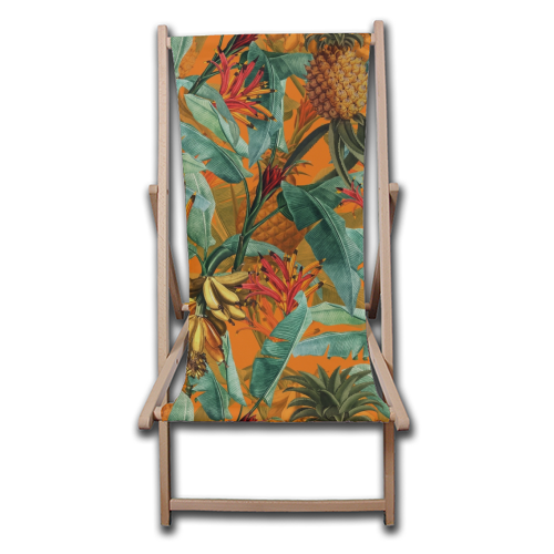 Tropical Jungle with Pineaplles and Bananas - canvas deck chair by Uta Naumann