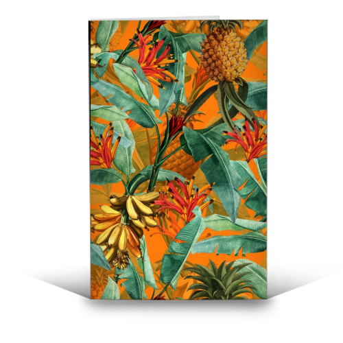 Tropical Jungle with Pineaplles and Bananas - funny greeting card by Uta Naumann
