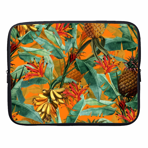 Tropical Jungle with Pineaplles and Bananas - designer laptop sleeve by Uta Naumann