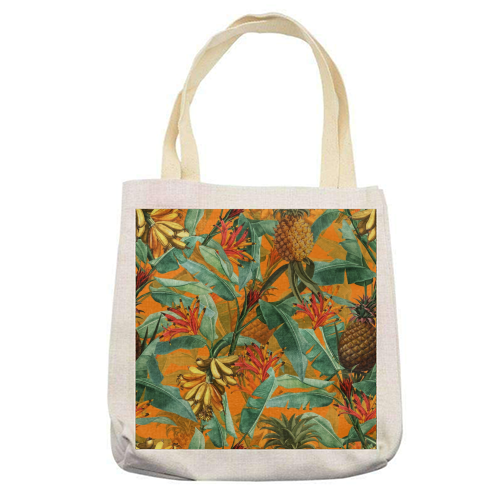 Tropical Jungle with Pineaplles and Bananas - printed tote bag by Uta Naumann