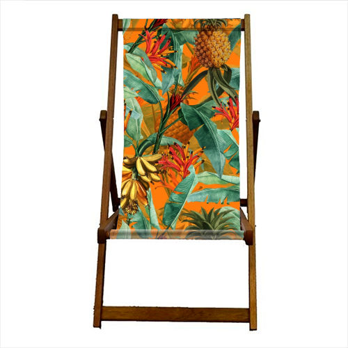 Tropical Jungle with Pineaplles and Bananas - canvas deck chair by Uta Naumann