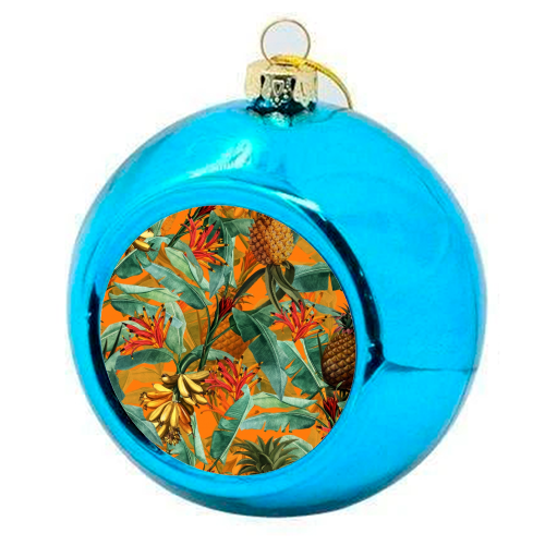 Tropical Jungle with Pineaplles and Bananas - colourful christmas bauble by Uta Naumann