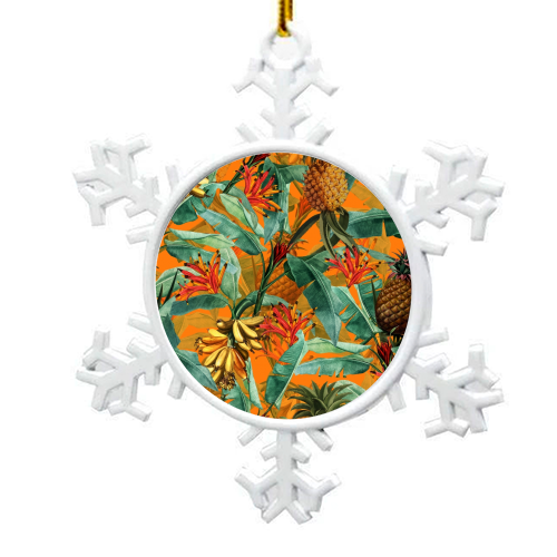 Tropical Jungle with Pineaplles and Bananas - snowflake decoration by Uta Naumann
