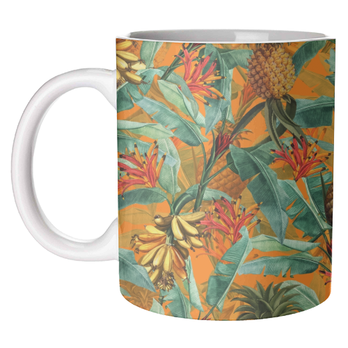 Tropical Jungle with Pineaplles and Bananas - unique mug by Uta Naumann