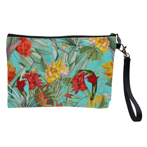Tropical Flower Jungle on teal - pretty makeup bag by Uta Naumann