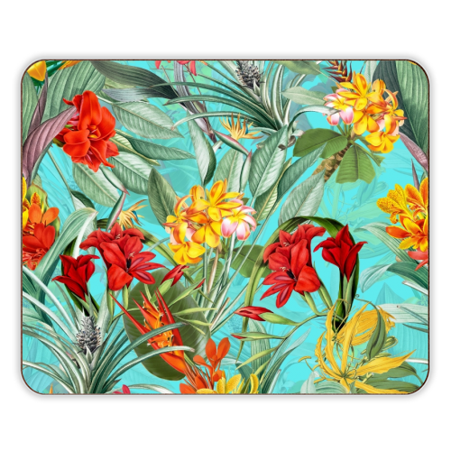 Tropical Flower Jungle on teal - designer placemat by Uta Naumann