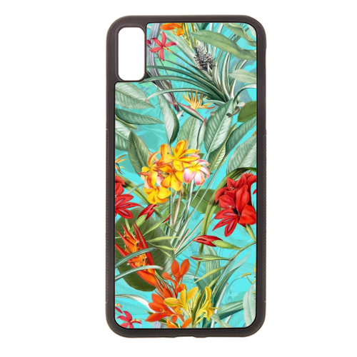 Tropical Flower Jungle on teal - Stylish phone case by Uta Naumann