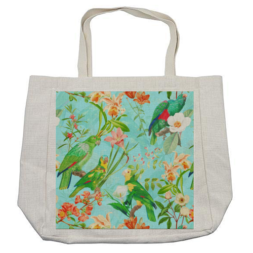 Tropical Bird and Flower Jungle - cool beach bag by Uta Naumann