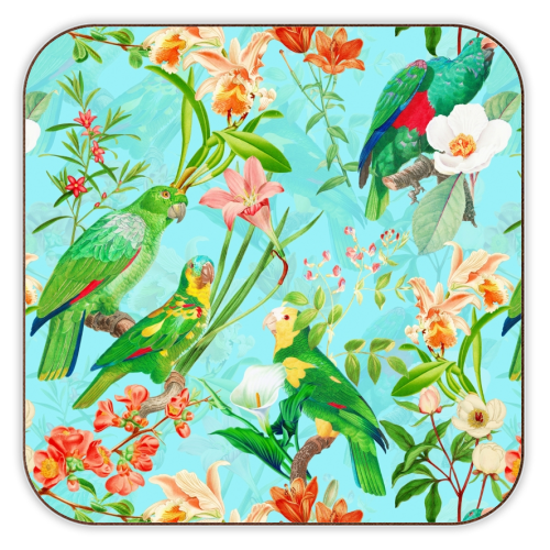 Tropical Bird and Flower Jungle - personalised beer coaster by Uta Naumann