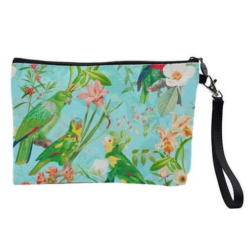 Tropical Bird and Flower Jungle - pretty makeup bag by Uta Naumann