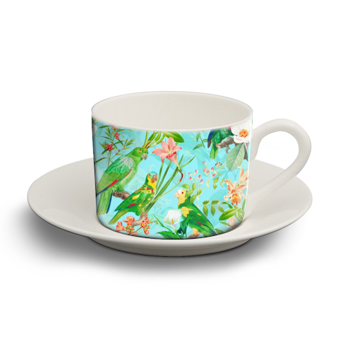 Tropical Bird and Flower Jungle - personalised cup and saucer by Uta Naumann