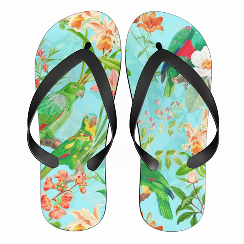 Tropical Bird and Flower Jungle - funny flip flops by Uta Naumann
