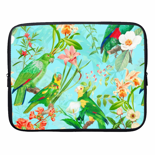 Tropical Bird and Flower Jungle - designer laptop sleeve by Uta Naumann