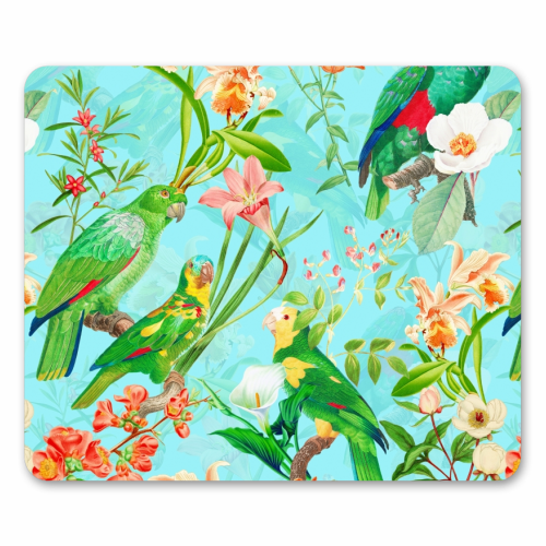 Tropical Bird and Flower Jungle - funny mouse mat by Uta Naumann