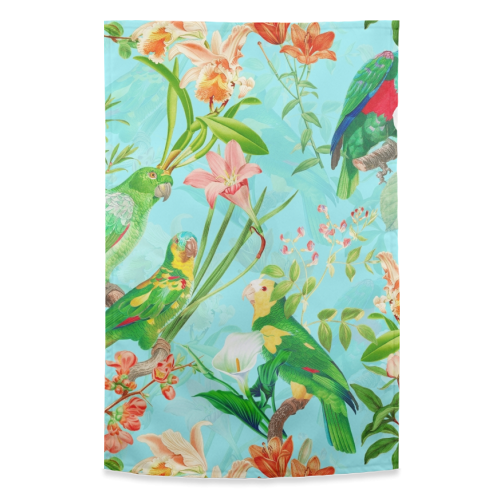 Tropical Bird and Flower Jungle - funny tea towel by Uta Naumann