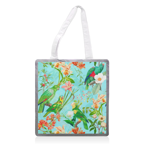 Tropical Bird and Flower Jungle - printed tote bag by Uta Naumann