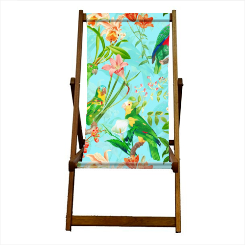 Tropical Bird and Flower Jungle - canvas deck chair by Uta Naumann