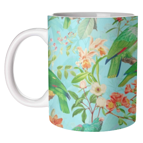 Tropical Bird and Flower Jungle - unique mug by Uta Naumann