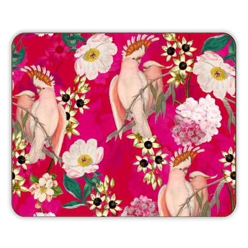 Pink Parrot and Tropical Flowers - designer placemat by Uta Naumann