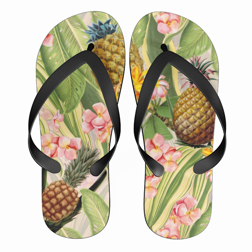 Summer Pineapple Tropical Garden - funny flip flops by Uta Naumann