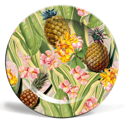 Summer Pineapple Tropical Garden - ceramic dinner plate by Uta Naumann