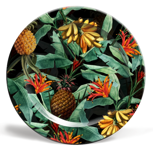 Vintage Tropical Night Jungle - ceramic dinner plate by Uta Naumann