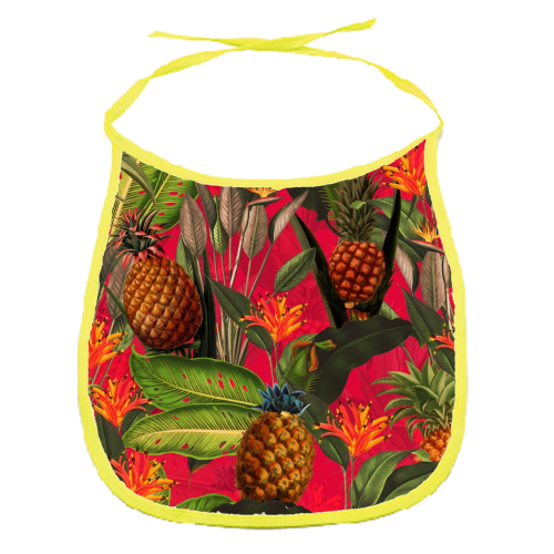 Tropical Pineapple Jungle Pink - funny baby bib by Uta Naumann