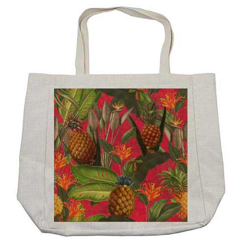 Tropical Pineapple Jungle Pink - cool beach bag by Uta Naumann